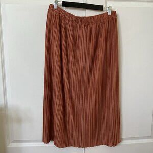Uniqlo Pleated Maxi Skirt Womens XL Orange Fall Autumn Accordion Pleat Career